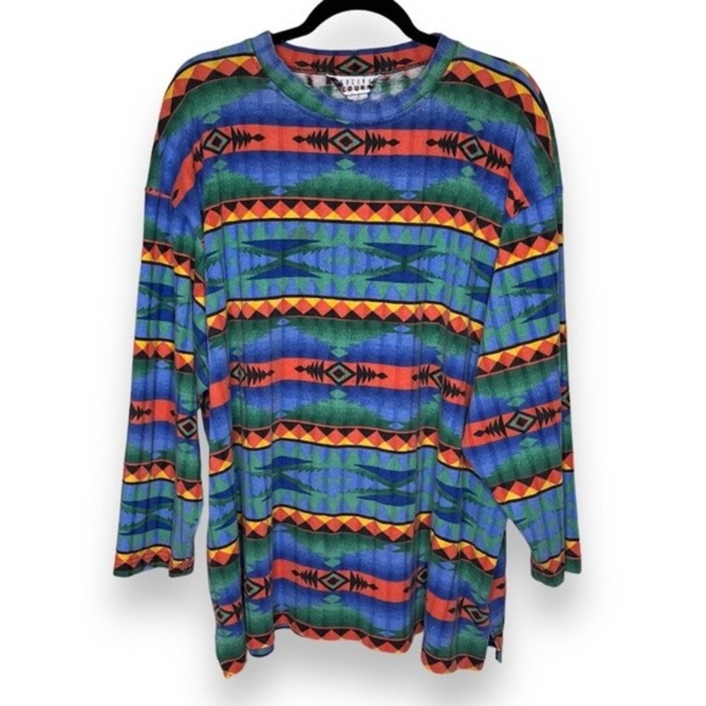 Vintage 80s Carolina Colours Southwestern Aztec Print Long Sleeve Top Womens XL